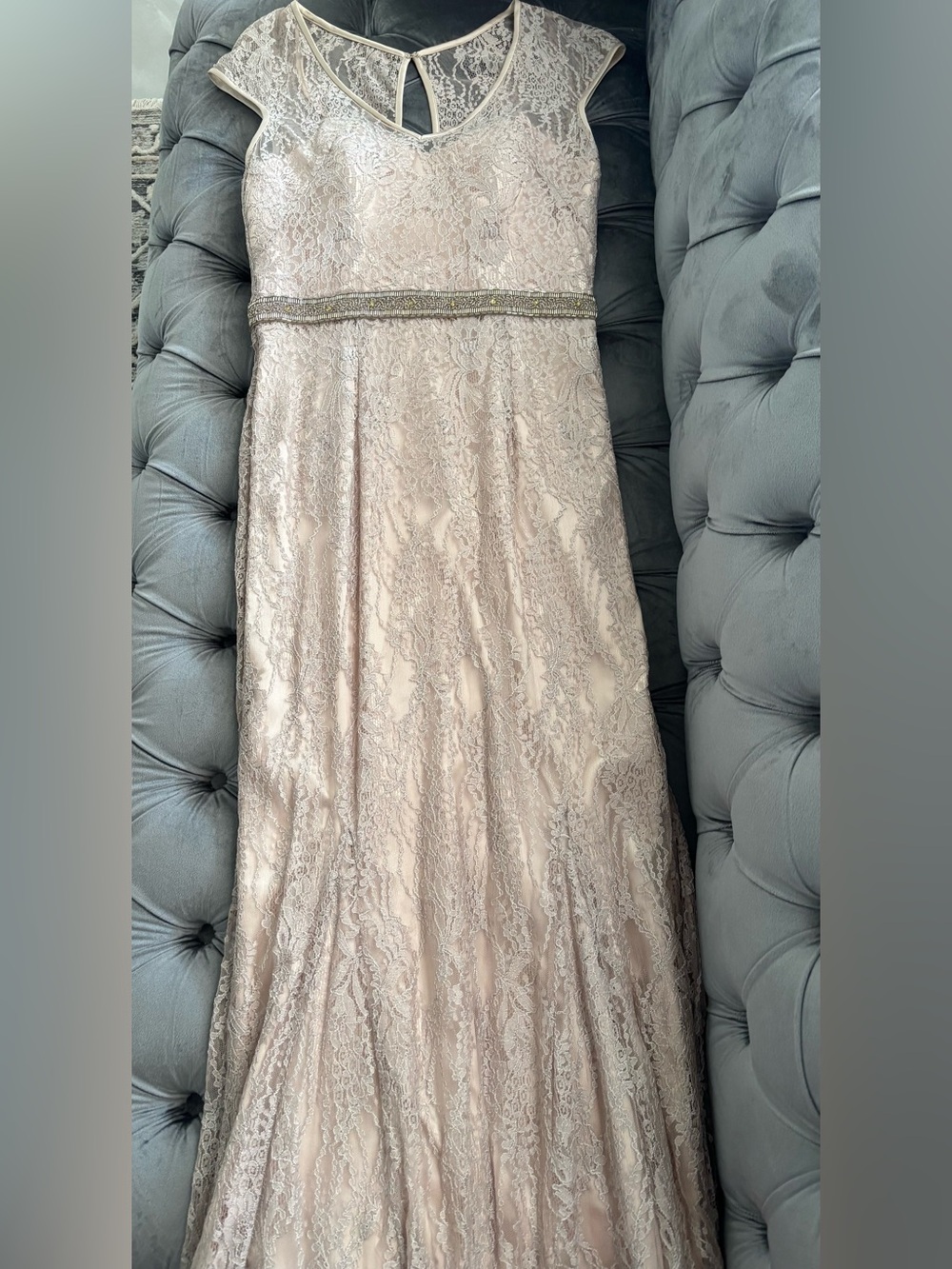 Theia Satin and Lace Gown in Blush Pink